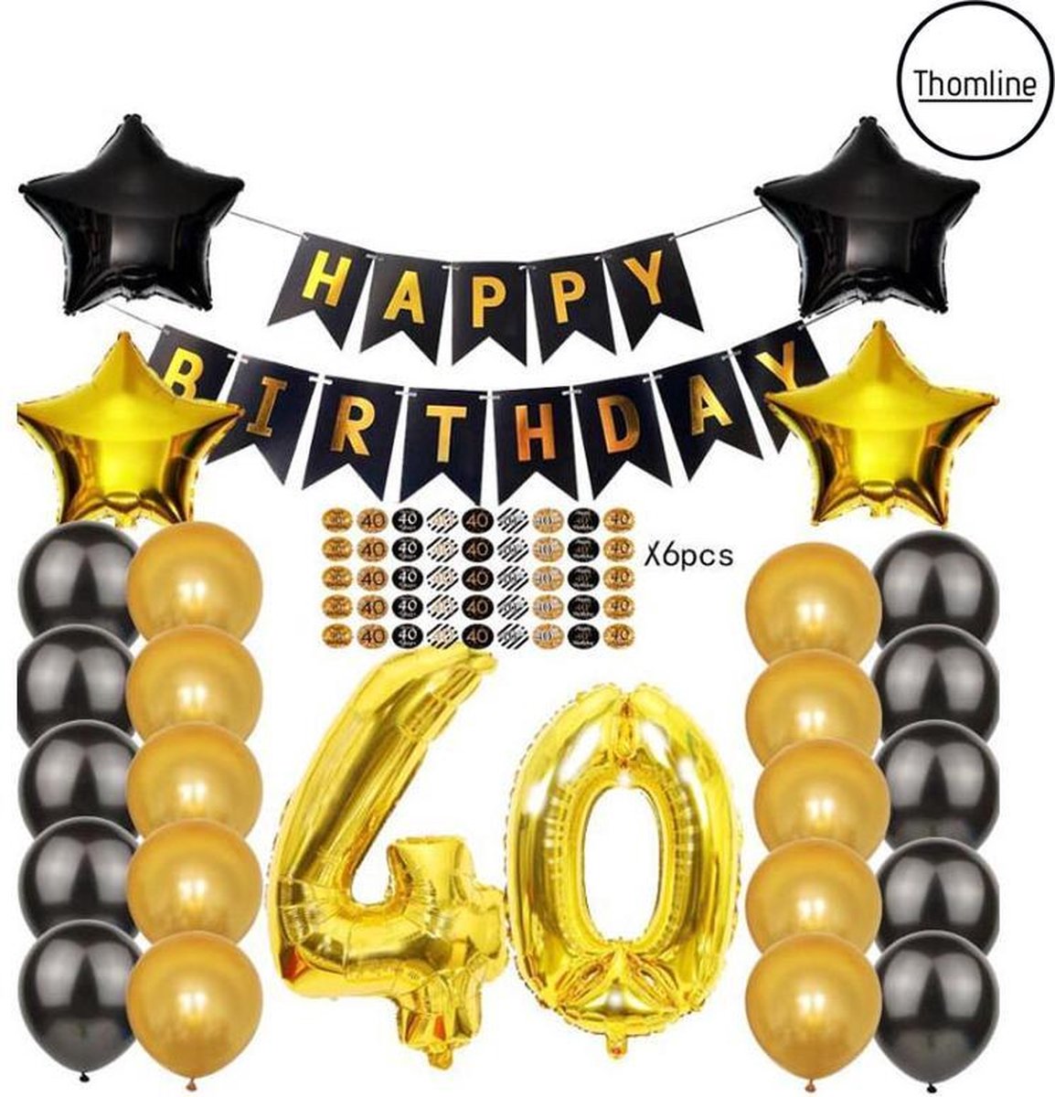 Verjaardag 40 Jaar | Feest | Jubileum | Feestversiering | Verjaardag Vieren | Verjaardagspakket | Happy Birthday Versiering | Ballonnen, Opblaasartikelen, Sterren & Stickers |Zwart & Goud